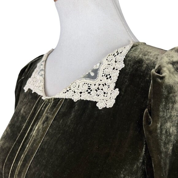 Vintage Sandro Velvet Lace Dark Green Dress Victorian Gothic - Picture 14 of 15